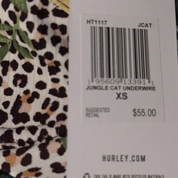 HURLEY WOMEN’S BATHING SUIT TOP UNDERWIRE JUNGLE CAT IN (XS) HAS ADJ NECK NWT - Picture 4 of 4